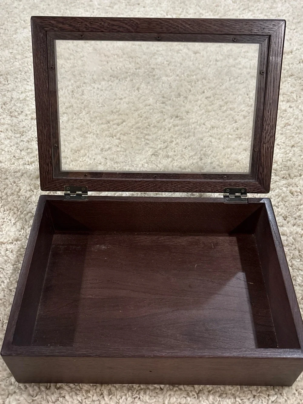 Wooden Glass Top Display Box Jewelry Trinket Keepsake Collector Storage 11.5”